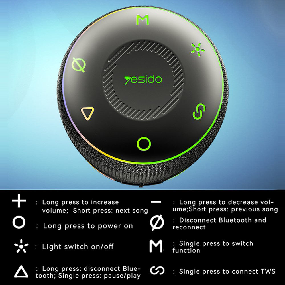 Tragbarer Bluetooth-Lautsprecher Yesido YSW22, 30W, RGB, wasserdicht, Schwarz