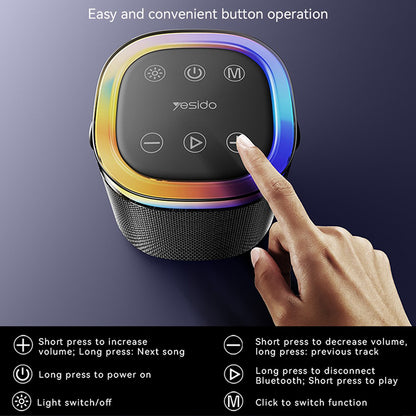 Tragbarer Bluetooth-Lautsprecher Yesido YSW25, 5W, RGB, Schwarz