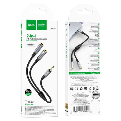 Audio Adapter 3.5mm - 2 x 3.5mm HOCO UPA21-2, 0.25m, Black