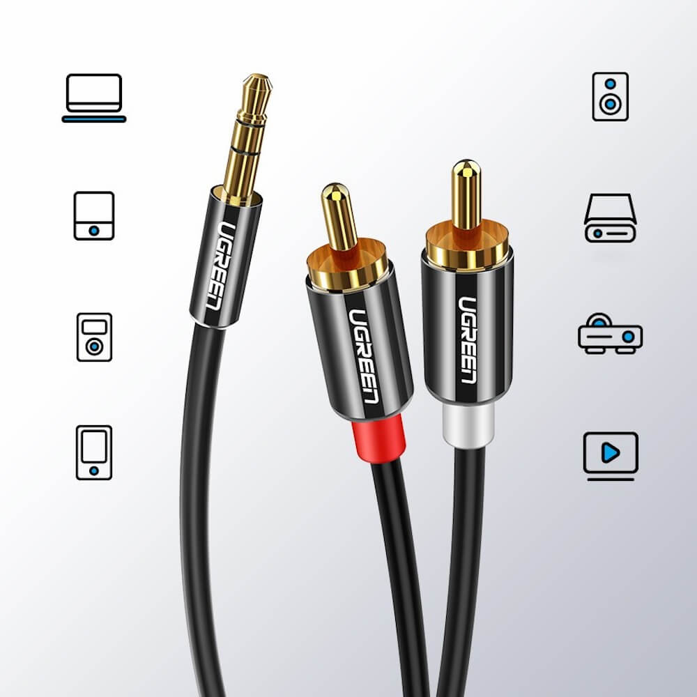 Audio-Kabel 3.5mm - 2 x RCA UGREEN AV116, 5m, Schwarz