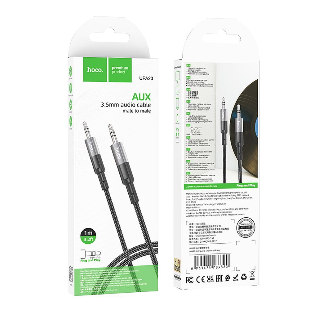 Audio Cable 3.5mm - 3.5mm HOCO UPA23, 1m, Gray