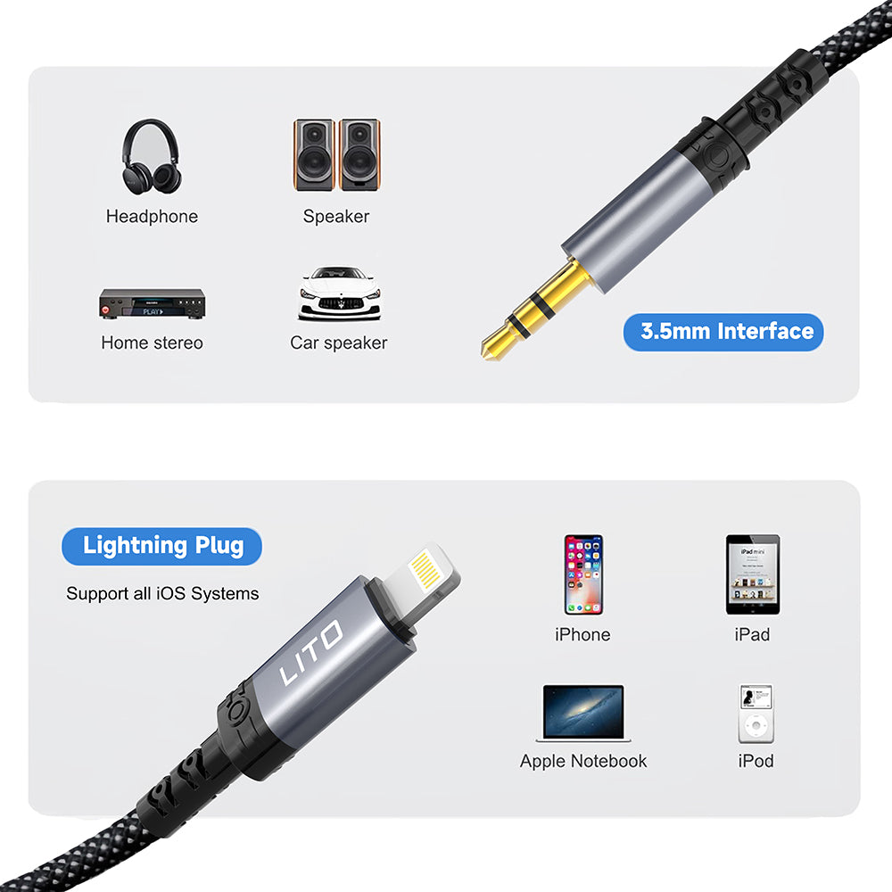 Audio-Kabel Lightning - 3.5mm Lito LA01L, 1m, Schwarz