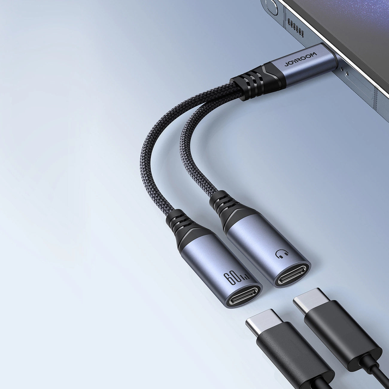 Audio-Kabel USB-C - 2 x USB-C Joyroom SY-C03, 0.14m, Schwarz