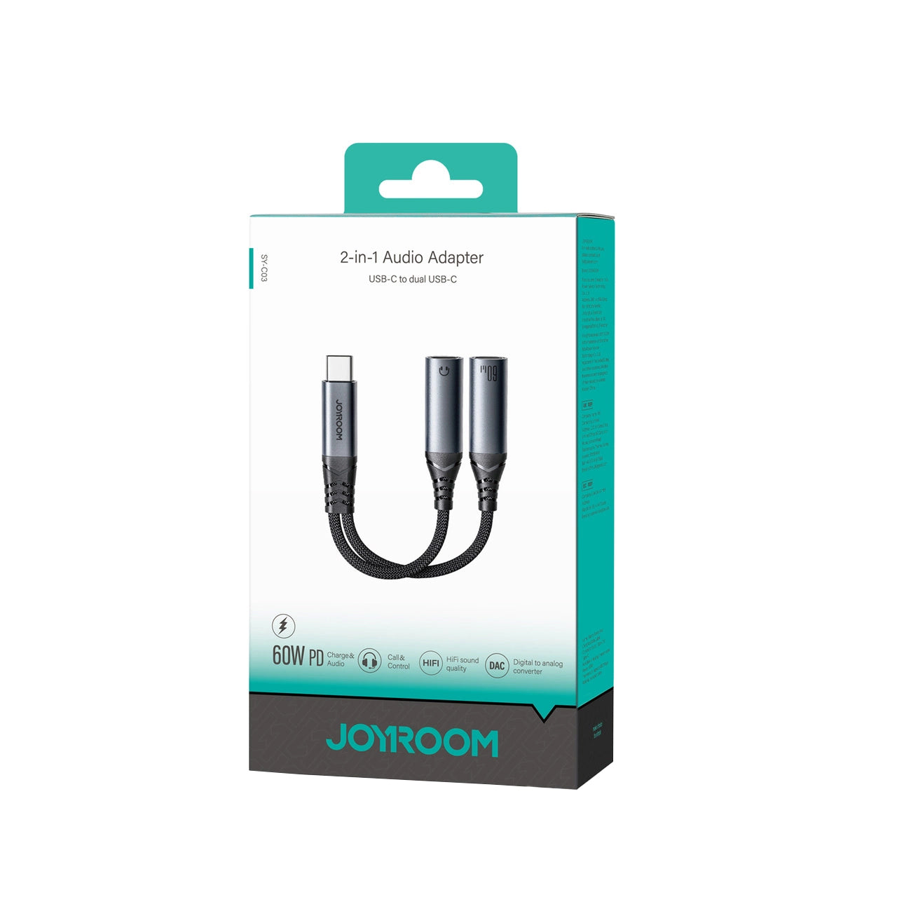 Audio-Kabel USB-C - 2 x USB-C Joyroom SY-C03, 0.14m, Schwarz