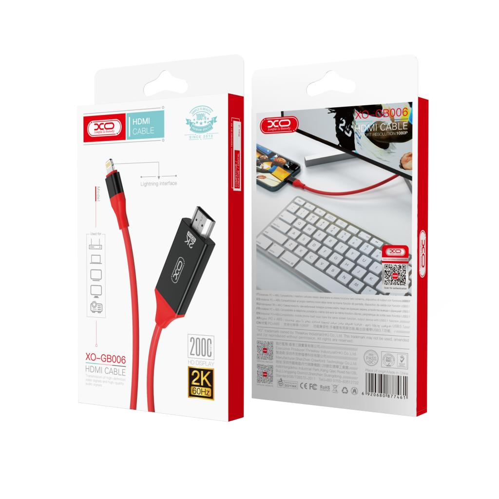 Lightning to HDMI Audio and Video Cable XO Design GB006, 1.8m, Red