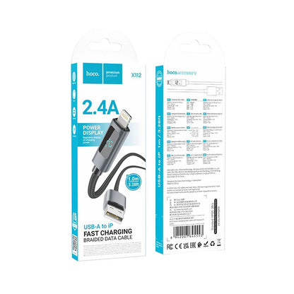 USB-A to Lightning Data and Charging Cable HOCO Display X112, 18W, 1m, Black