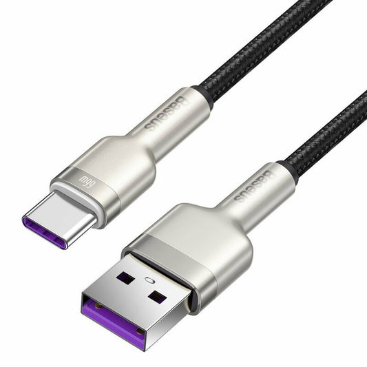 Baseus Cafule Metal Series USB-A to USB-C Data and Charging Cable, 66W, 0.25m, Black CAKF000001