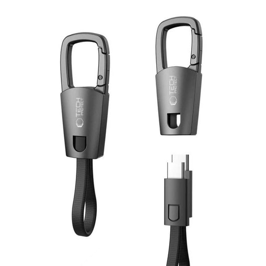 USB-C Daten- und Ladekabel - USB-C Tech-Protect Ultraboost DNA Schlüsselanhänger, 60W, 0,17m, Grau