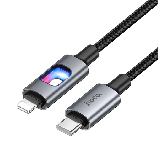 Daten- und Ladekabel USB-C - Lightning HOCO U144 Led, 27W, 1,2m, Schwarz