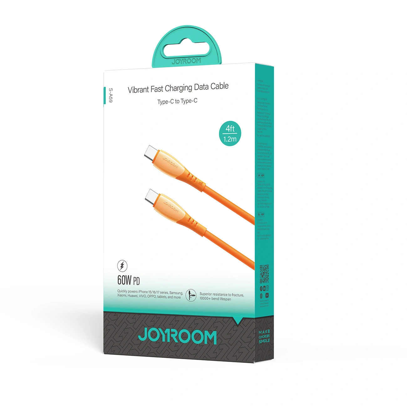 USB-C Daten- und Ladekabel - USB-C Joyroom S-A59 Vibrant, 60W, 1.2m, Orange