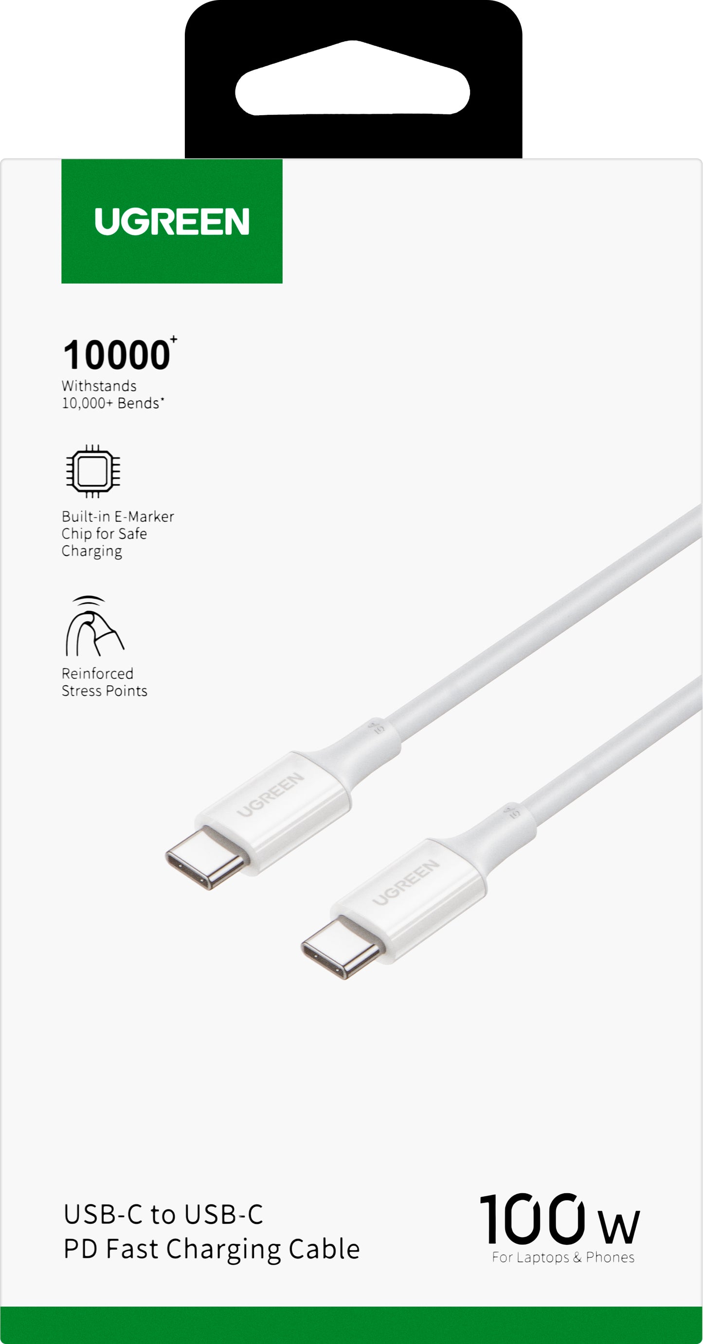 USB-C zu USB-C Daten- und Ladekabel UGREEN US300, 100W, 2m, Weiß