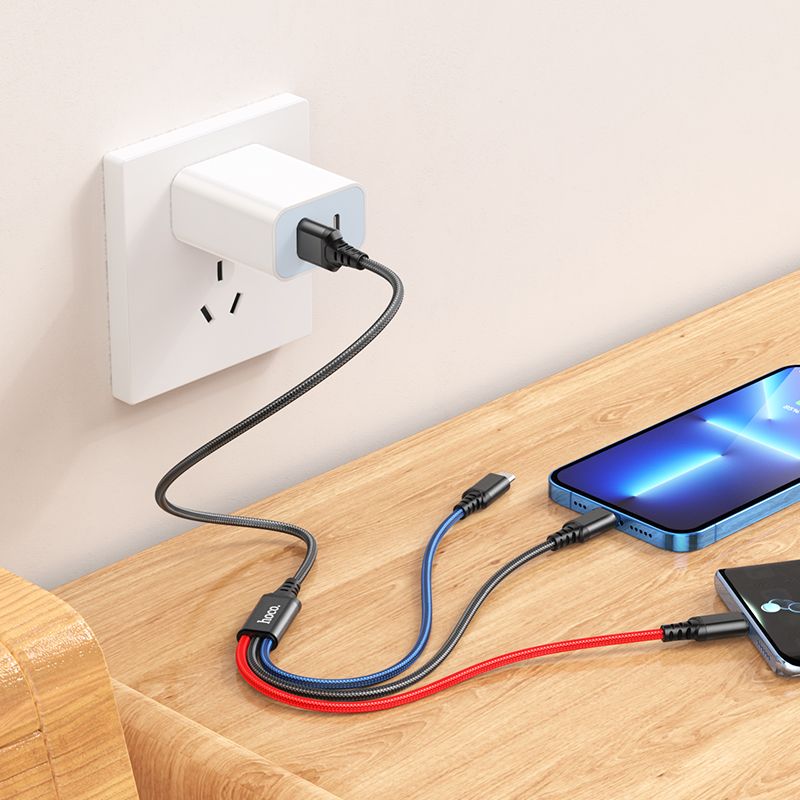 USB-A-Ladekabel - Lightning / microUSB / USB-C HOCO X76 3in1, 18W, 1m, Mehrfarbig