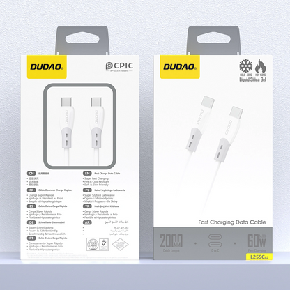 USB-C Data and Charging Cable - USB-C Dudao L25SC, 60W, 2m, White