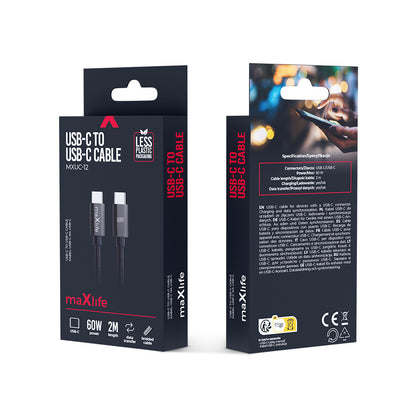 USB-C Data and Charging Cable - USB-C MaXlife MXUC-12, 60W, 2m, Black