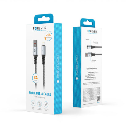 USB-A - Lightning Forever Braix Daten- und Ladekabel, 18W, 1m, Schwarz
