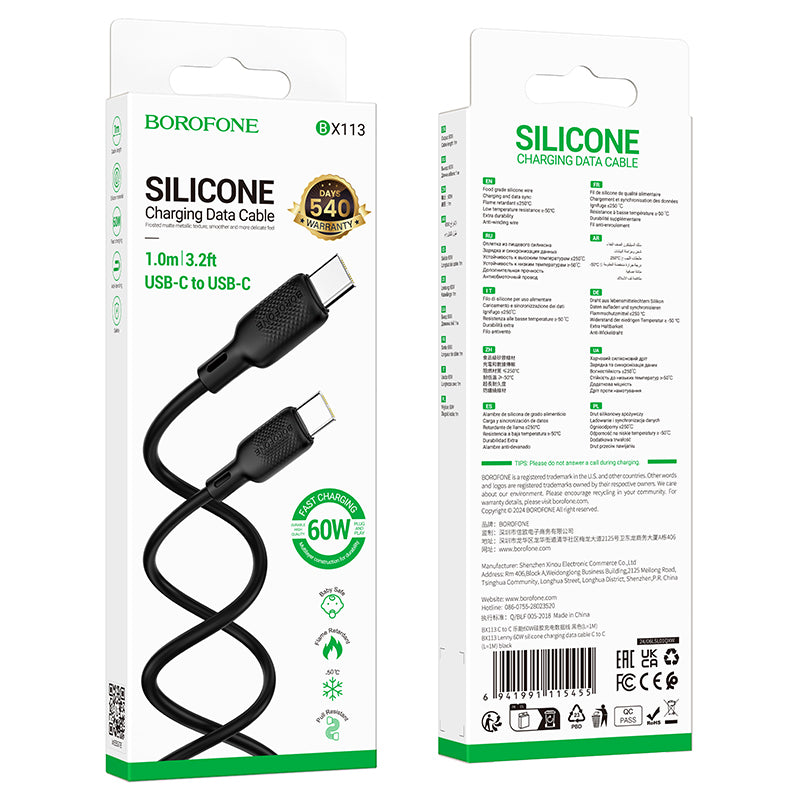 USB-C Daten- und Ladekabel - USB-C Borofone BX113 Lenny, 60W, 1m, Schwarz