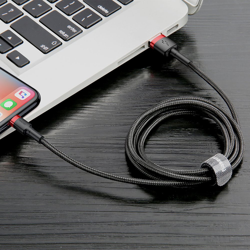 USB-A to Lightning Baseus Cafule Data and Charging Cable, 18W, 3m, Red CALKLF-R91