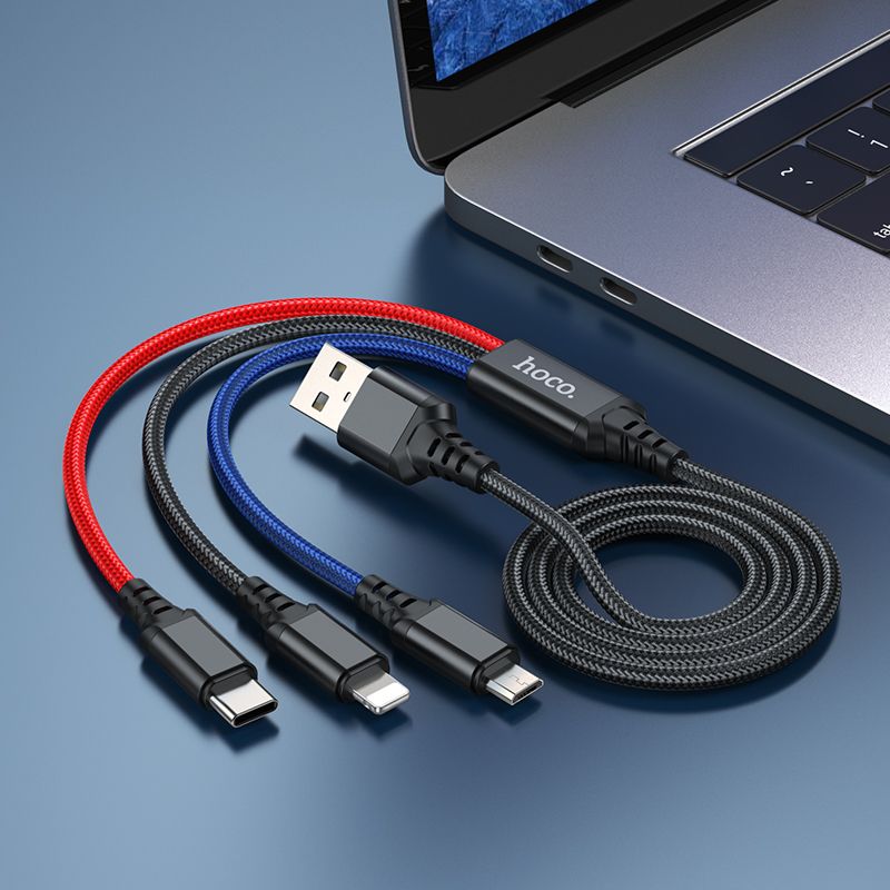 USB-A-Ladekabel - Lightning / microUSB / USB-C HOCO X76 3in1, 18W, 1m, Mehrfarbig