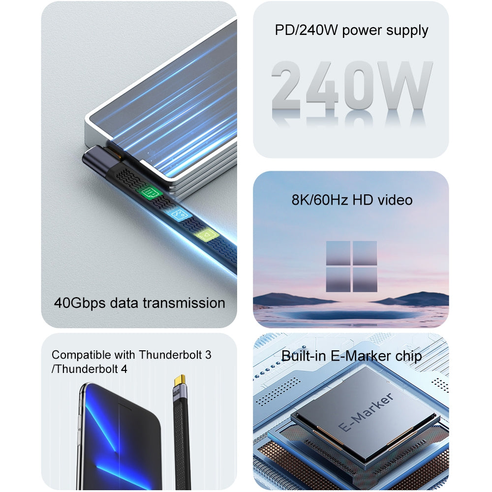 USB-C Daten- und Ladekabel - USB-C OEM Angled 8K Video Version 2, 240W, 0,15m, Schwarz