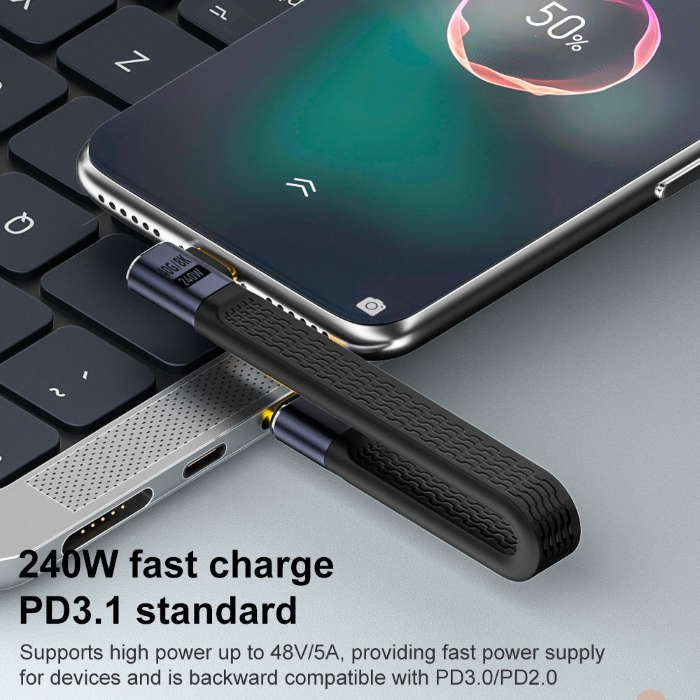 USB-C Daten- und Ladekabel - USB-C OEM Angled 8K Video Version 3, 240W, 0.15m, Schwarz