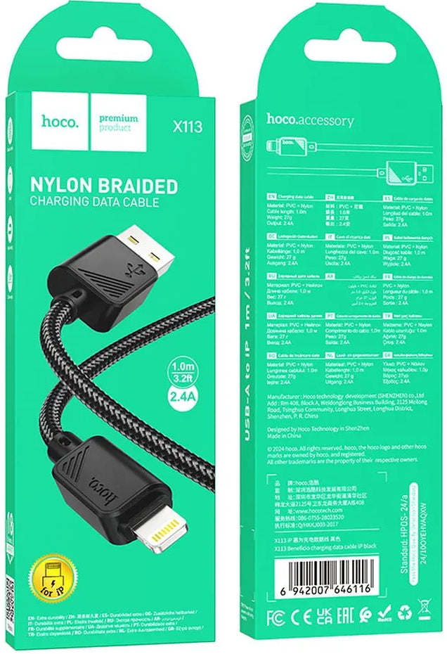 Daten- und Ladekabel USB-A - Lightning HOCO X113, 18W, 1m, Schwarz