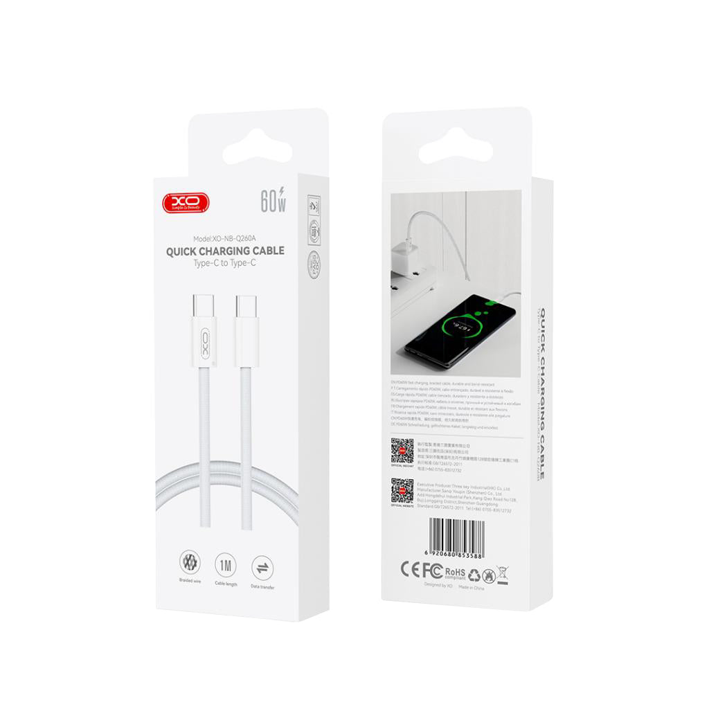 Daten- und Ladekabel USB-C - USB-C XO Design NB-Q260B, 60W, 1,5m, Weiß