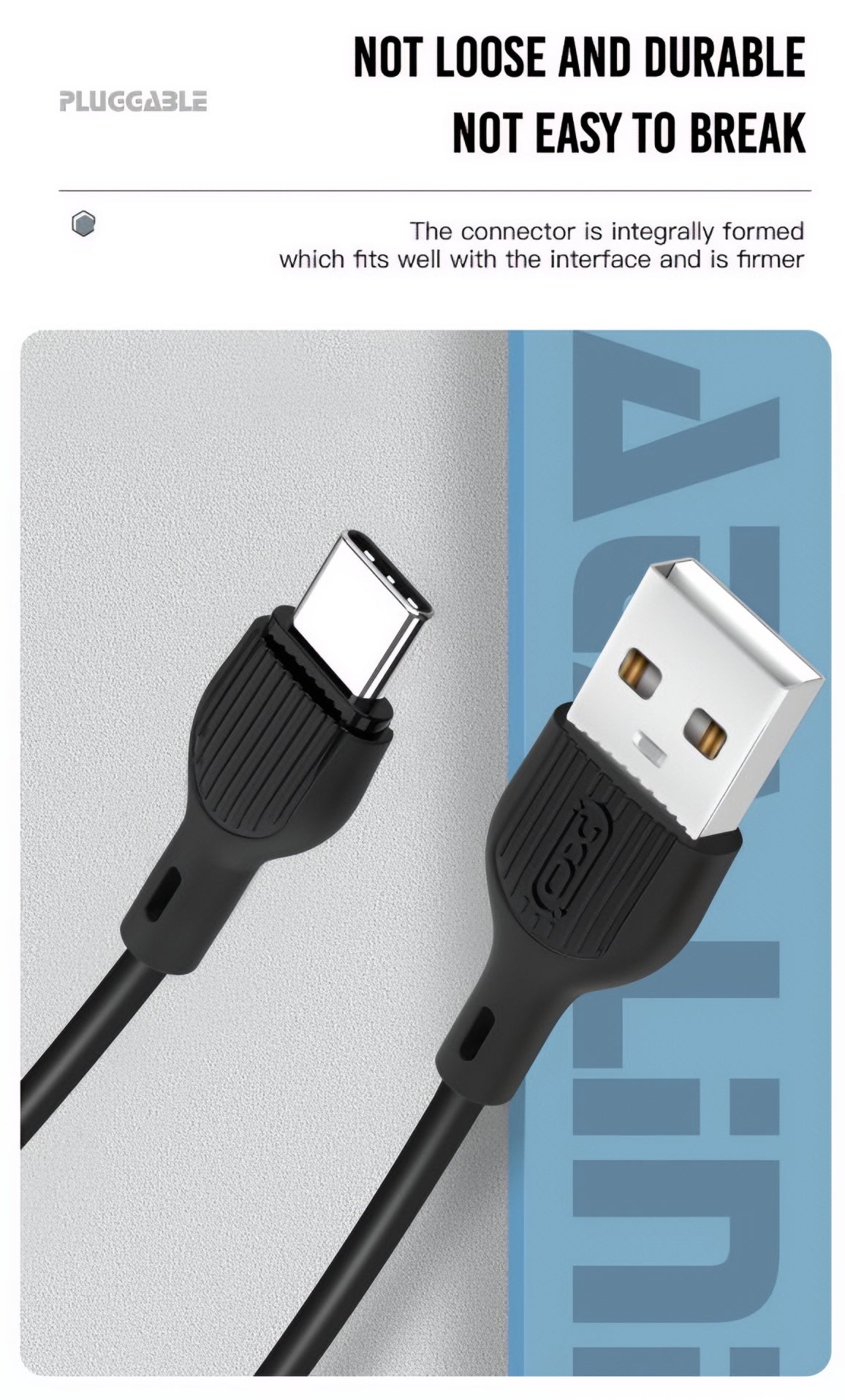 USB-A - USB-C Daten- und Ladekabel XO Design NB200, 10W, 1m, Schwarz