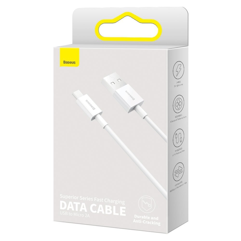 USB-A - microUSB Lade- und Datenkabel Baseus Superior Series, 18W, 2m, Weiß CAMYS-A02