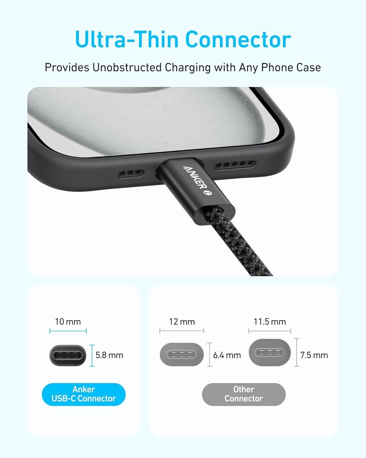 USB-C Daten- und Ladekabel - USB-C Anker Zolo, 240W, 1.8m, Schwarz A8060H12
