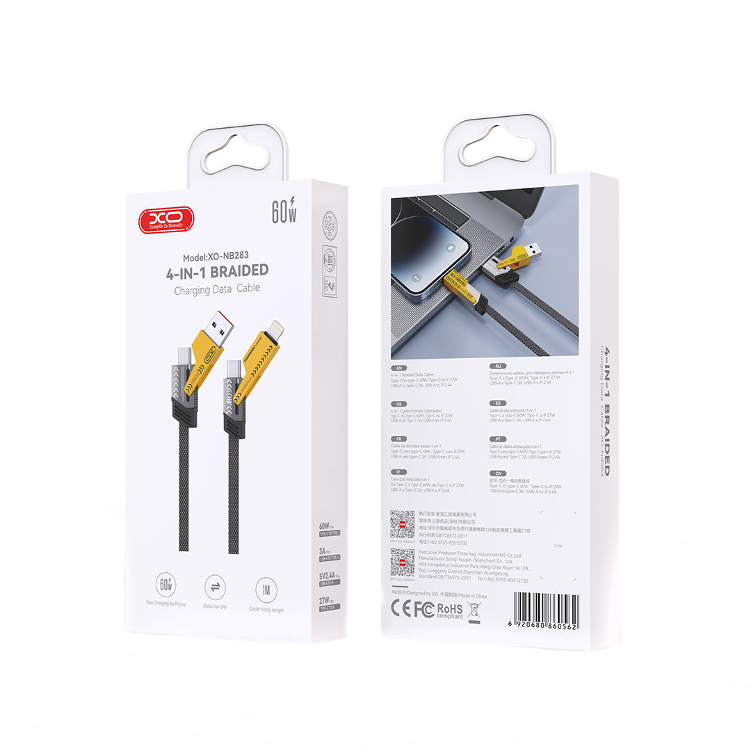 Daten- und Ladekabel USB-A / USB-C - Lightning / USB-C XO Design NB283, 60W, 1m, Grau