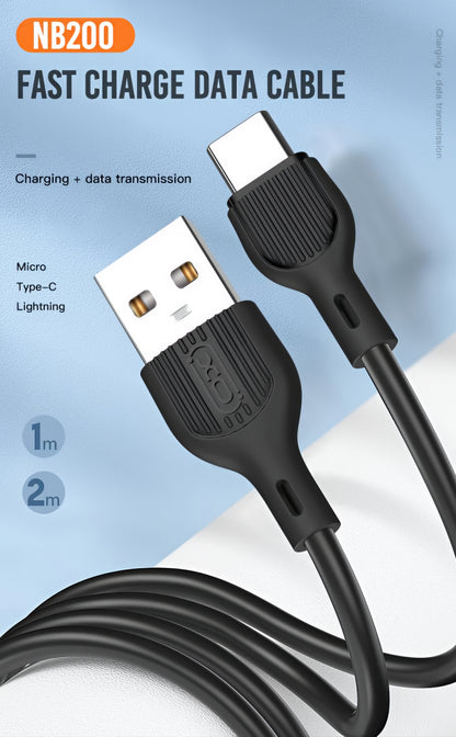 USB-A - USB-C Daten- und Ladekabel XO Design NB200, 10W, 1m, Schwarz
