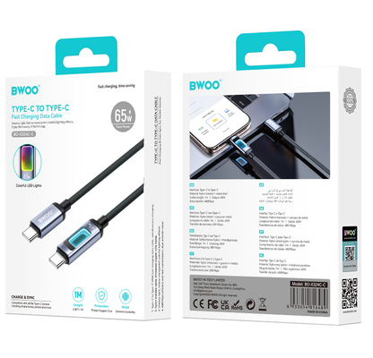 USB-C Data and Charging Cable - USB-C BWOO X324CC Display, 65W, 1m, Black