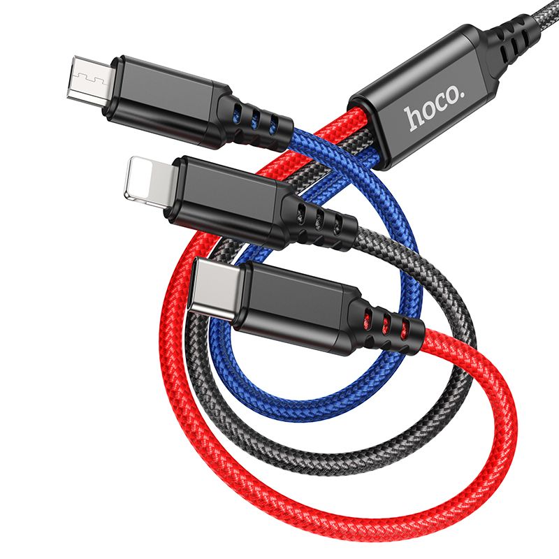 USB-A-Ladekabel - Lightning / microUSB / USB-C HOCO X76 3in1, 18W, 1m, Mehrfarbig