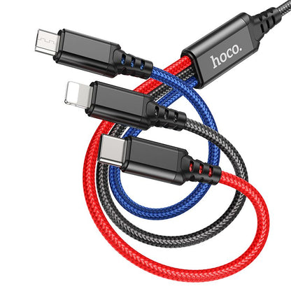 USB-A-Ladekabel - Lightning / microUSB / USB-C HOCO X76 3in1, 18W, 1m, Mehrfarbig