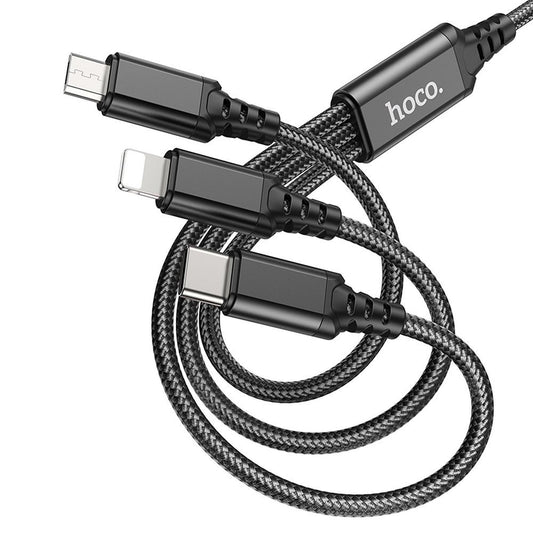 Ladekabel USB-A - Lightning / microUSB / USB-C HOCO X76 3in1, 18W, 1m, Schwarz