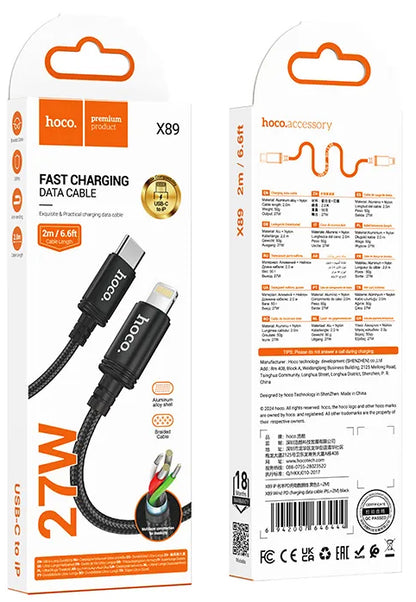 USB-C - Lightning Daten- und Ladekabel HOCO X89, 27W, 2m, Schwarz
