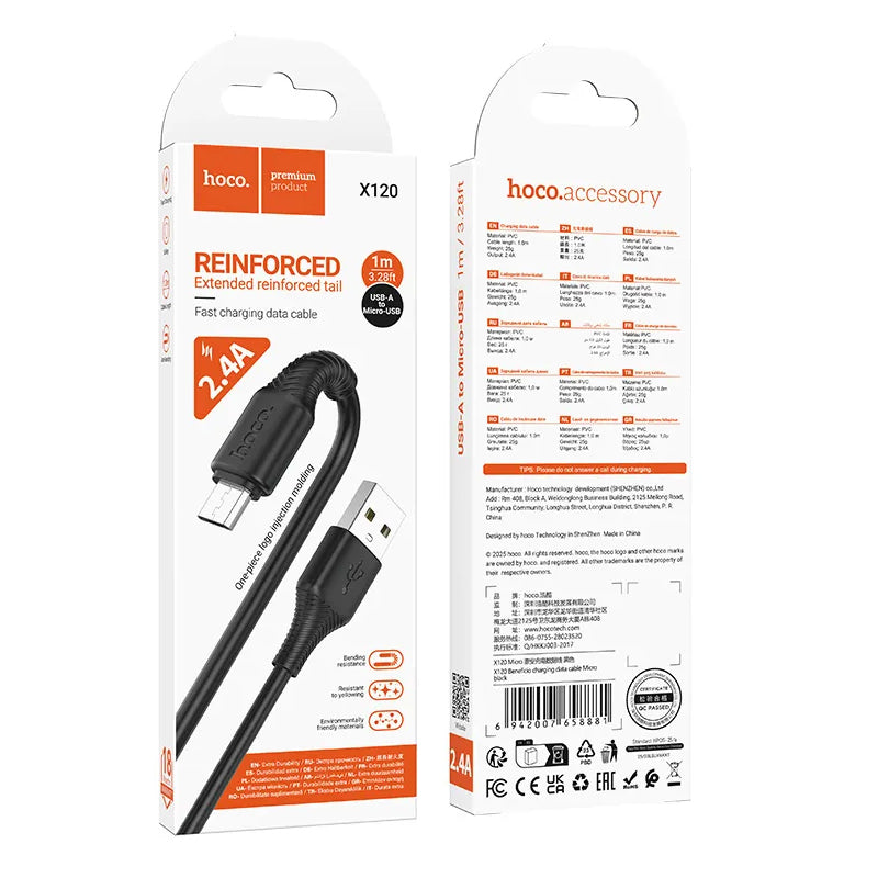 Daten- und Ladekabel USB-A - microUSB HOCO X120, 18W, 1m, Schwarz