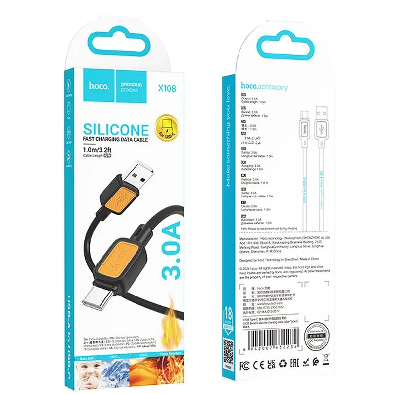 Daten- und Ladekabel USB-A - USB-C HOCO X108, 18W, 1m, Schwarz