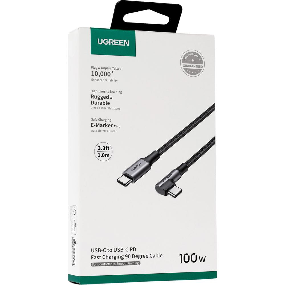 USB-C Daten- und Ladekabel - USB-C UGREEN US334 Winkelform, 100W, 1m, Schwarz
