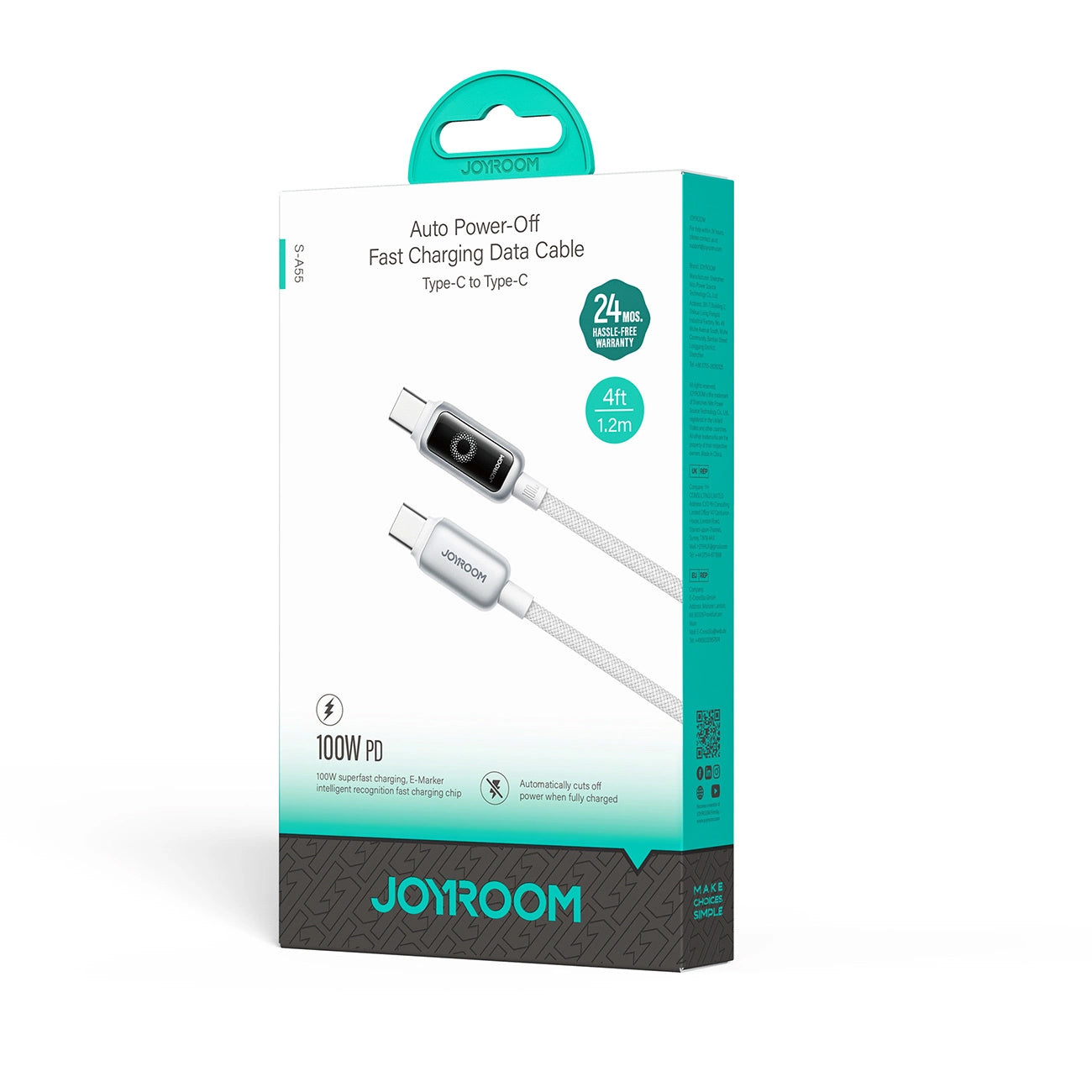 Daten- und Ladekabel USB-C - USB-C Joyroom S-A55 StarFlight Display, 100W, 1.2m, Weiß