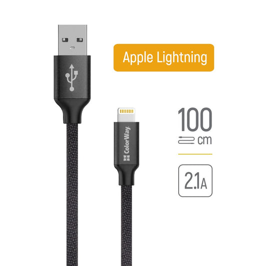 Daten- und Ladekabel USB-A - Lightning ColorWay CW-CBUL004, 18W, 1m, Schwarz