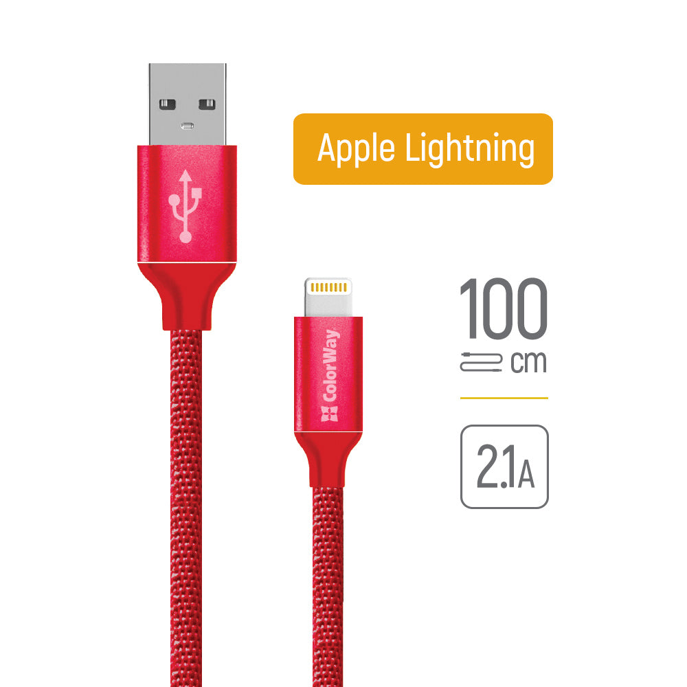 USB-A - Lightning Daten- und Ladekabel ColorWay CW-CBUL004, 18W, 1m, Rot