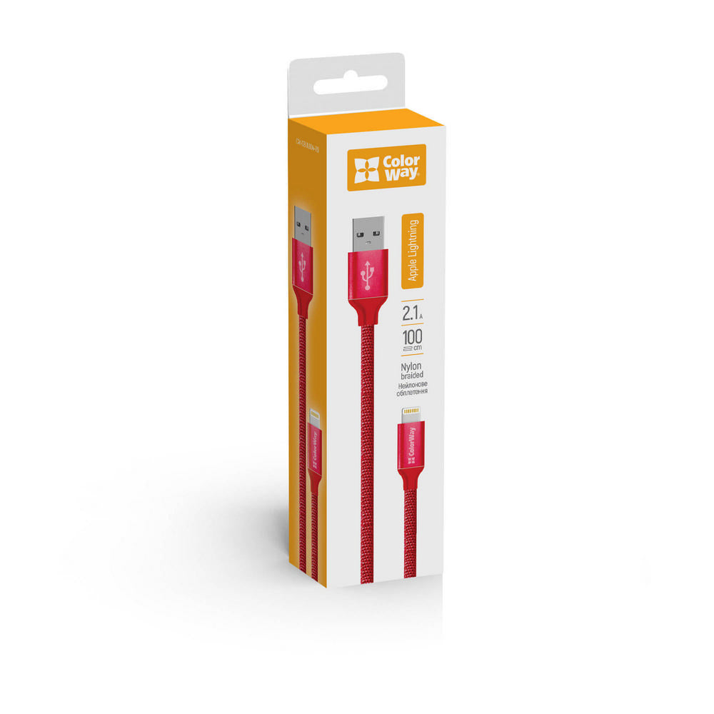 USB-A - Lightning Daten- und Ladekabel ColorWay CW-CBUL004, 18W, 1m, Rot