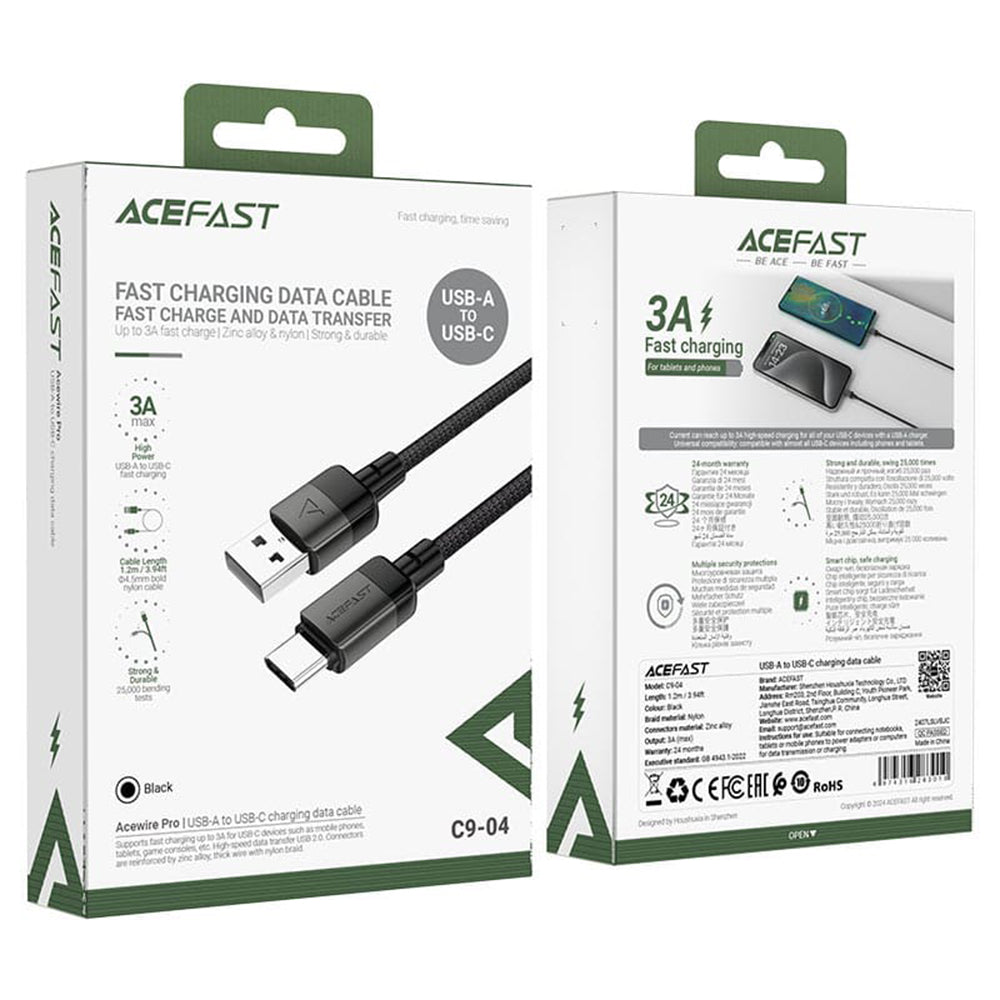 Daten- und Ladekabel USB-A - USB-C Acefast C9-04, 18W, 1.2m, Schwarz