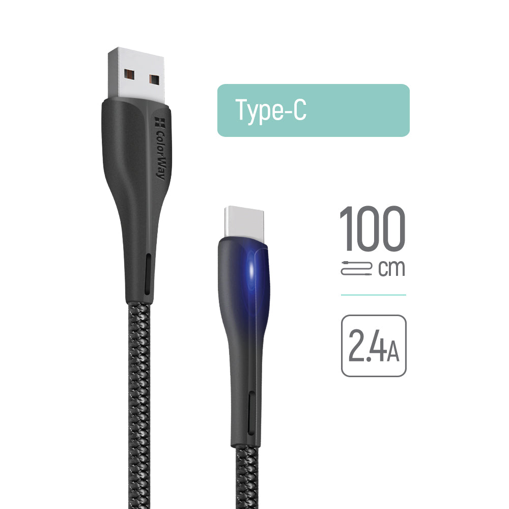 Daten- und Ladekabel USB-A - USB-C ColorWay CW-CBUC034, 18W, 1m, Schwarz