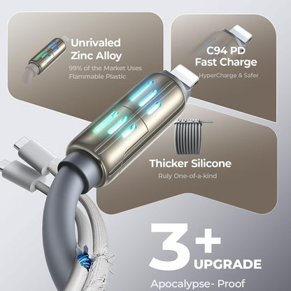 Daten- und Ladekabel USB-A / USB-C - Lightning / USB-C Lisen 4in1, 240W, 2m, Grau YL0124110002