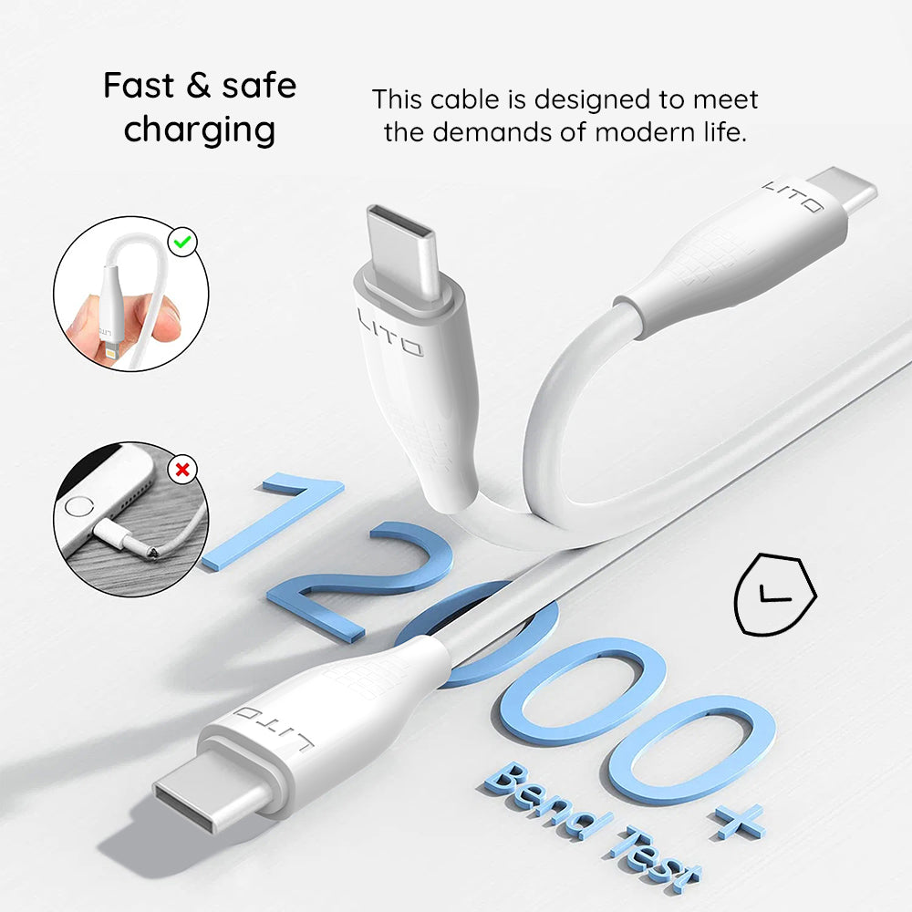 USB-A to USB-C Data and Charging Cable Lito LD03T, 18W, 1m, White