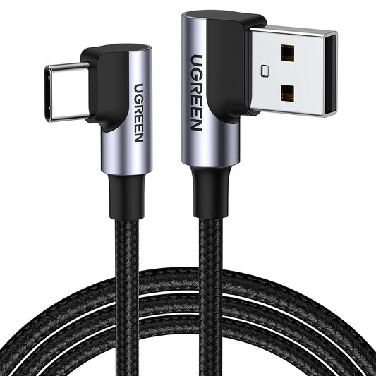 Daten- und Ladekabel USB-A - USB-C UGREEN US176 Angled, 18W, 3m, Grau