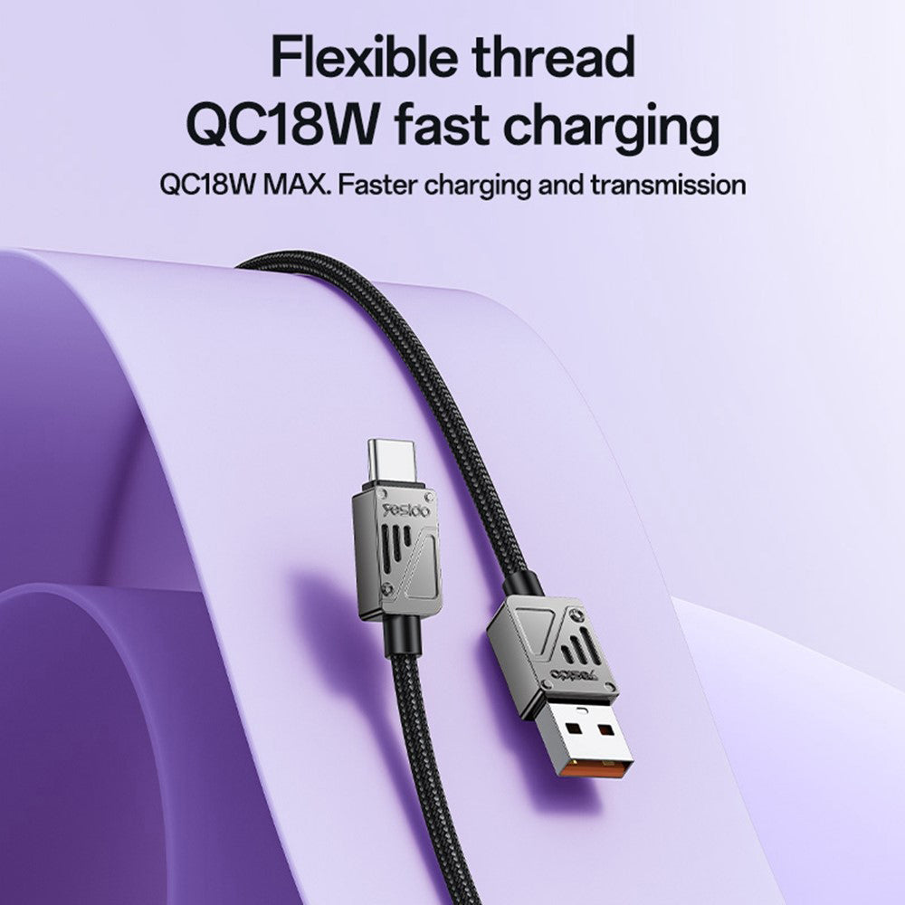 Daten- und Ladekabel USB-A - USB-C Yesido CA135C, 18W, 1.2m, Schwarz