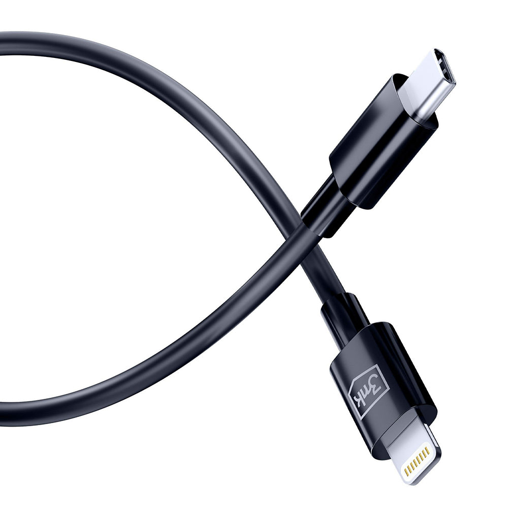 USB-C to Lightning Data and Charging Cable 3MK Hyper, 20W, 1.2m, Black